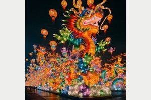 元宵節，春風輕輕吹拂，夜幕降臨，燈火輝煌。